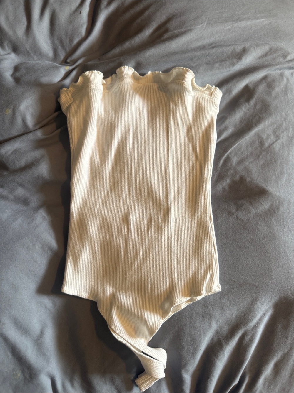 Ribbed Cream Strapless Bodysuit